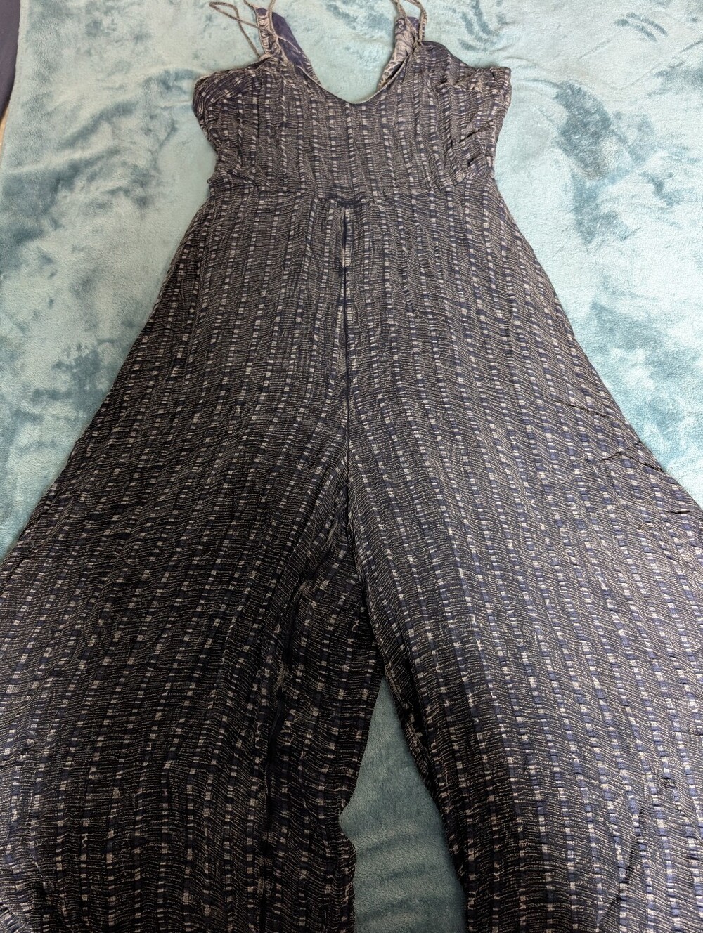 HD in Paris Black and Gray Striped Sleeveless Wide-Leg Jumpsuit
